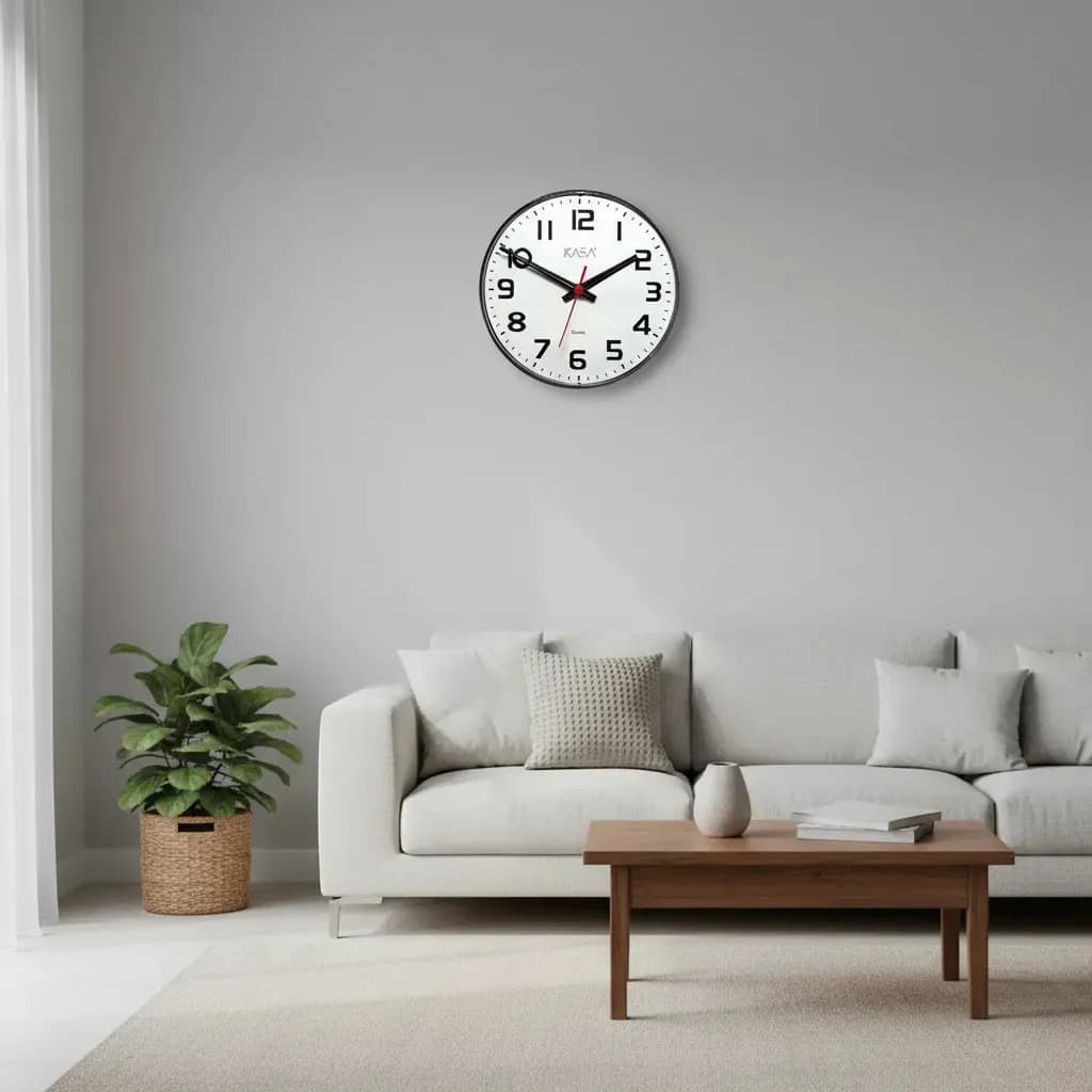 Relogio De Parede Analogico 30cm Preto Branco Redondo Quartz Preto Branco — imagem 3