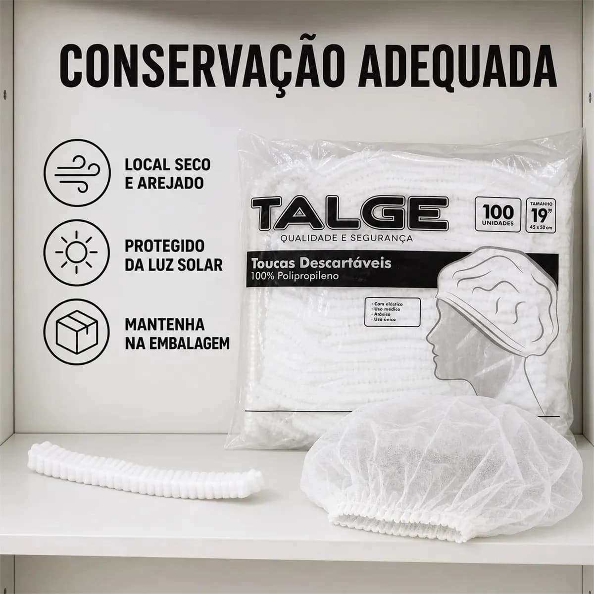 Touca Descartável Tnt Branca Talge C/ 100 Unidades Cor Branco — imagem 5