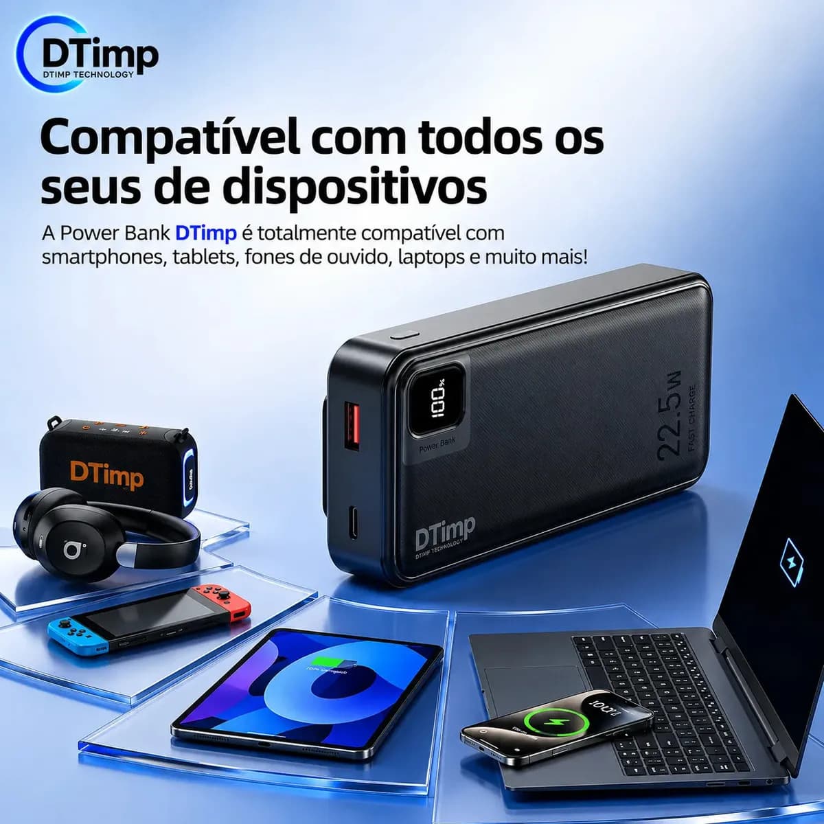 Carregador Portátil Power Bank Turbo 20000mah 22.5w universal para iphone samsung motorola xiaomi Com Display Digital DTimp — imagem 4