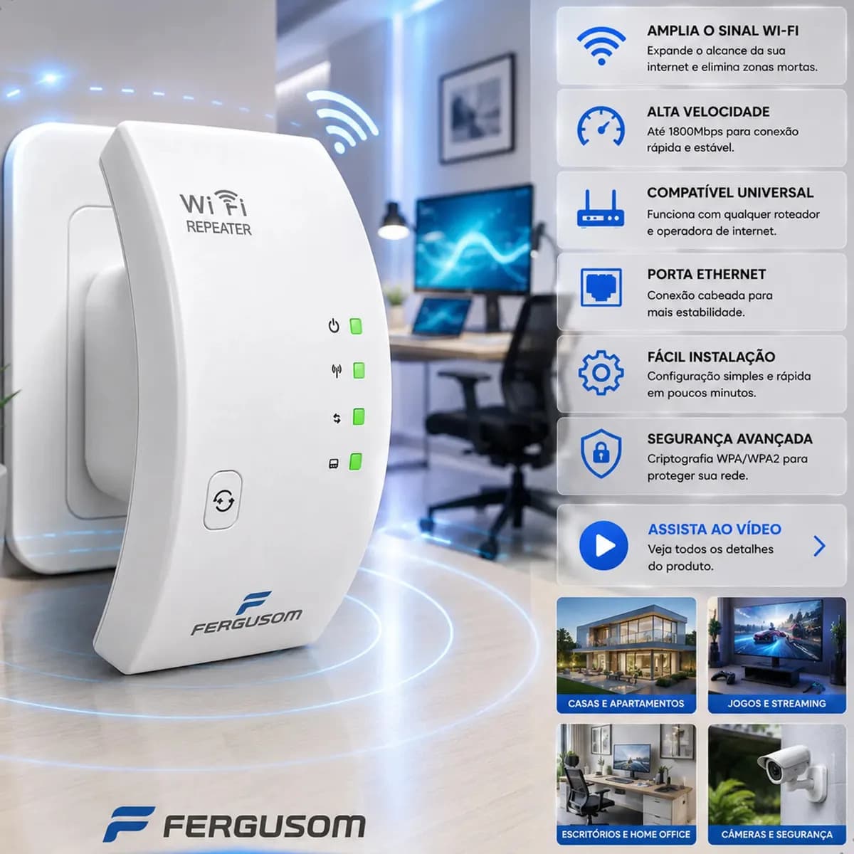 Repetidor De Sinal Wifi Roteador Wireless Amplificador Potente Sem Fio Turbo Cor Branco 1800mbps Longo Alcance Internet Porta Ethernet Casa Escritório Configura