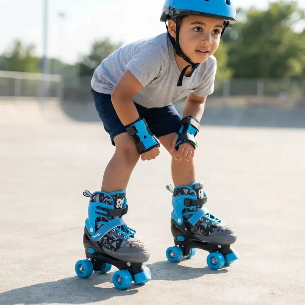 Patins 4 Rodas Infantil Ajustável cor azul com proteção DM Toys — imagem 2
