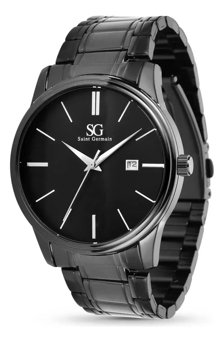 Relógio Chroma Masculino Preto Saint Germain Clássico Caixa Preta Detalhes Prata 42mm — imagem 5