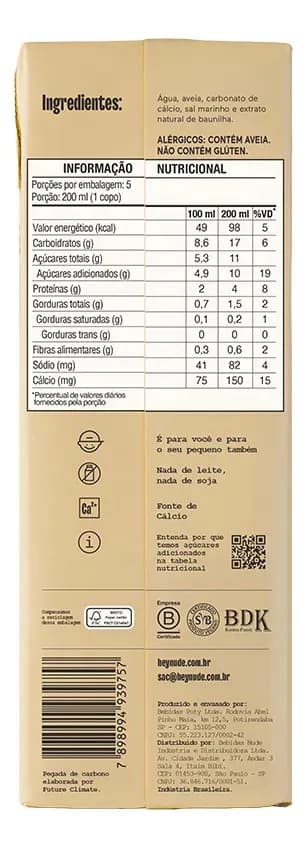 Nude Leite De Aveia Baunilha 1L — imagem 4