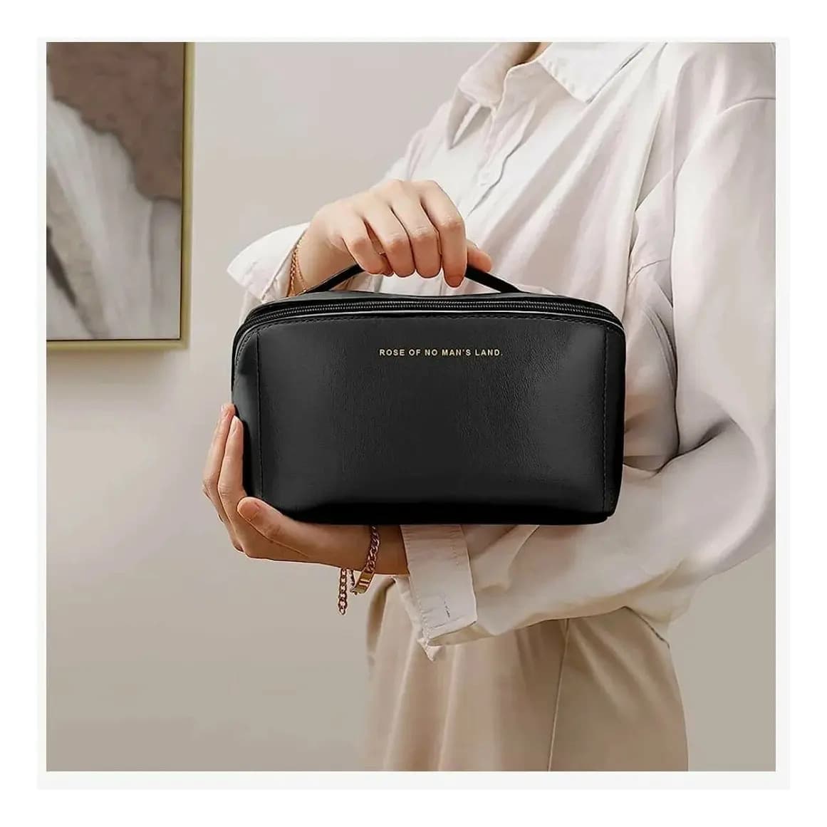 Kit 2 Necessaire Feminina Maquiagem Viagem Bolsa Organizador Grande Blogueira Cor Preto e Preto — imagem 4