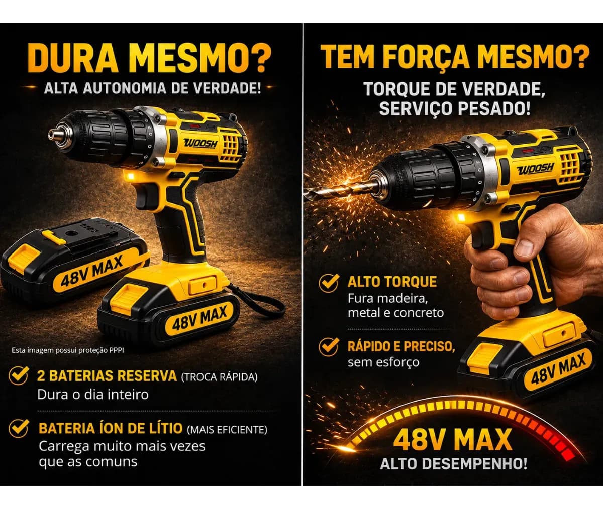 Parafusadeira Furadeira Impacto Sem Fio 2 Baterias Recarregável 48v Bivolt Velocidade Ajustavel Com Travas Mandril Resistente Woosh — imagem 3
