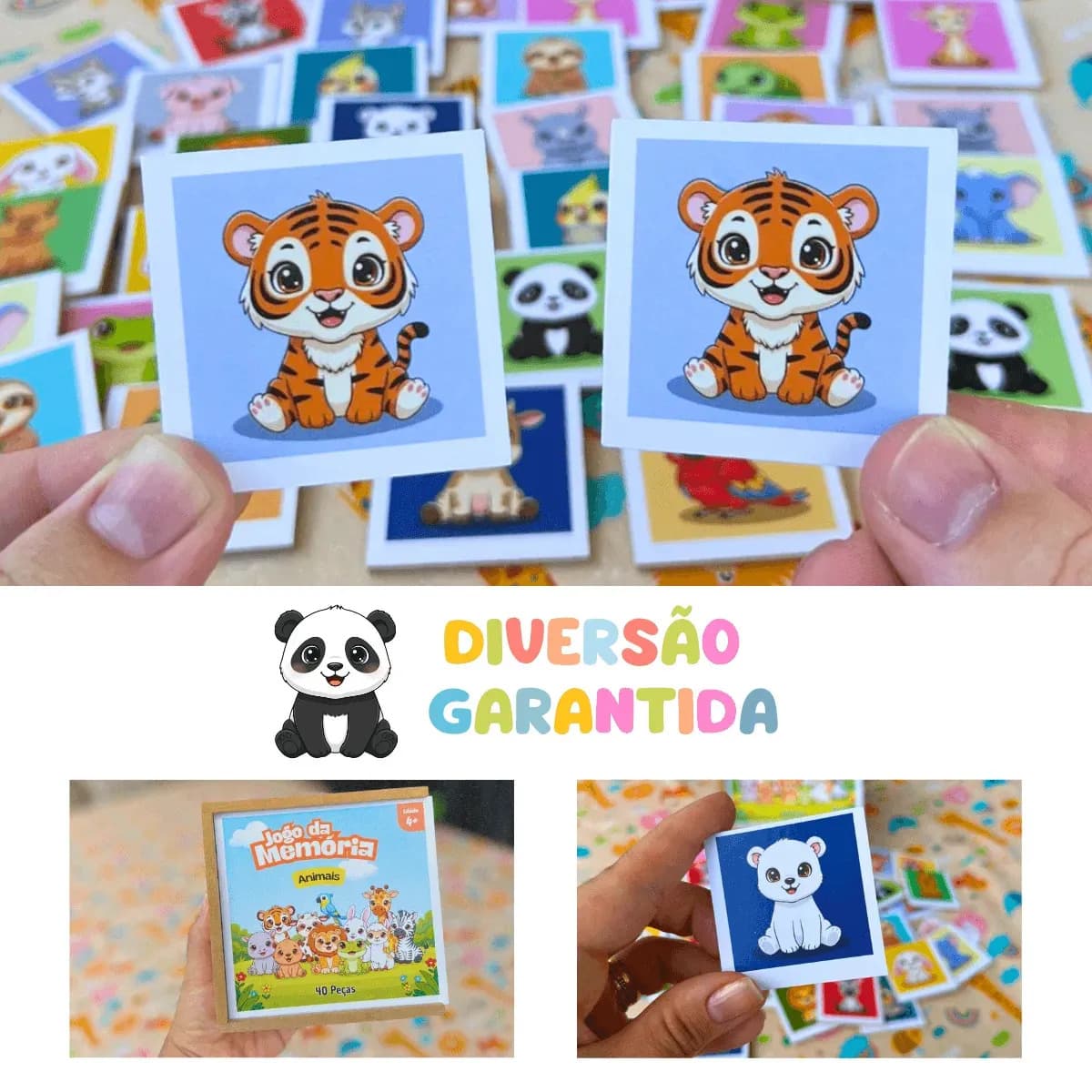 Jogo Da Memória Animais 40 Peças Brinquedo Educativo Infantil Em Madeira Mdf — imagem 4