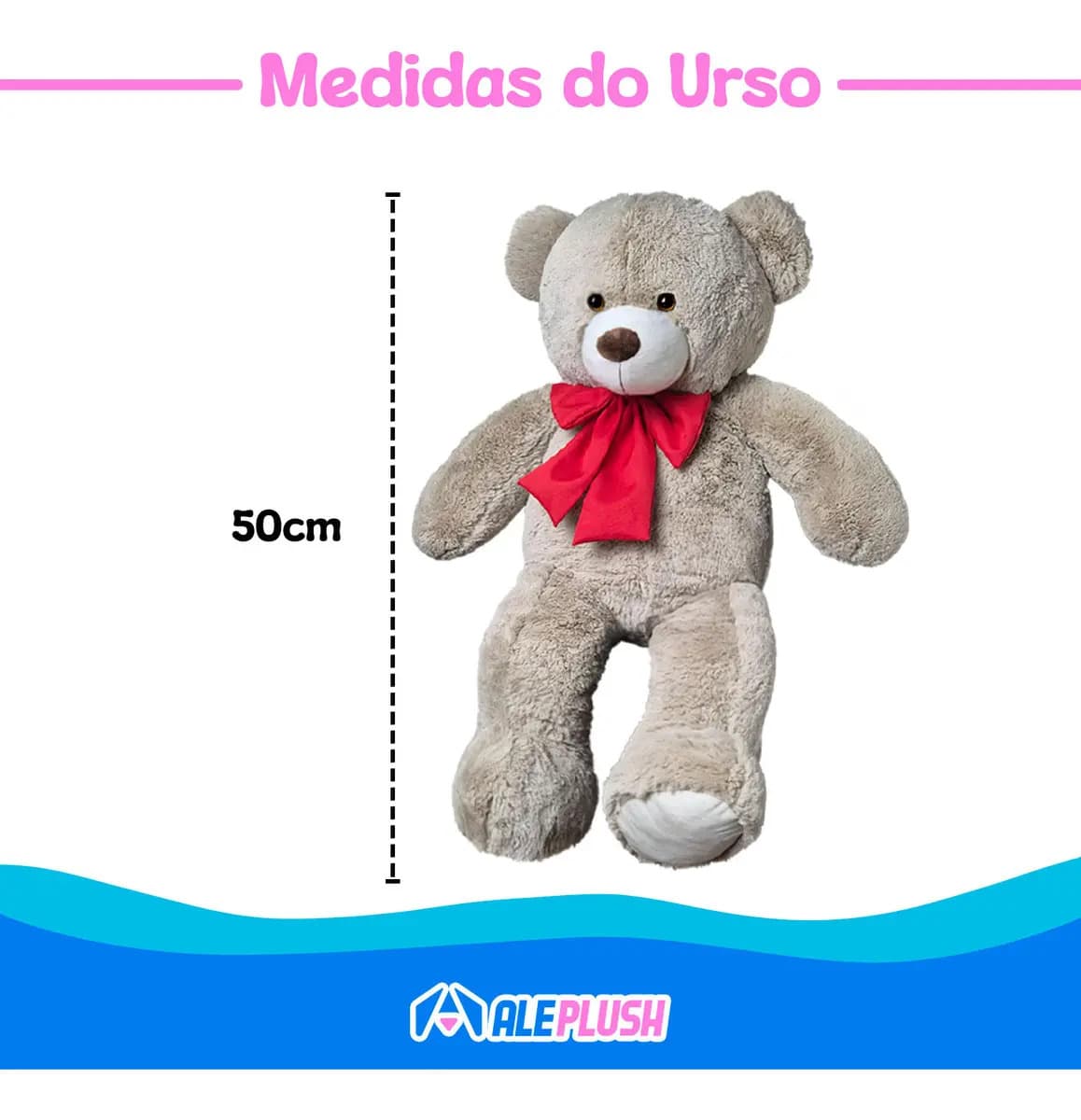 Urso De Pelúcia Teddy Bear Grande Com Laço 50cm Antialérgico Cor Avelã Com Vermelho — imagem 3