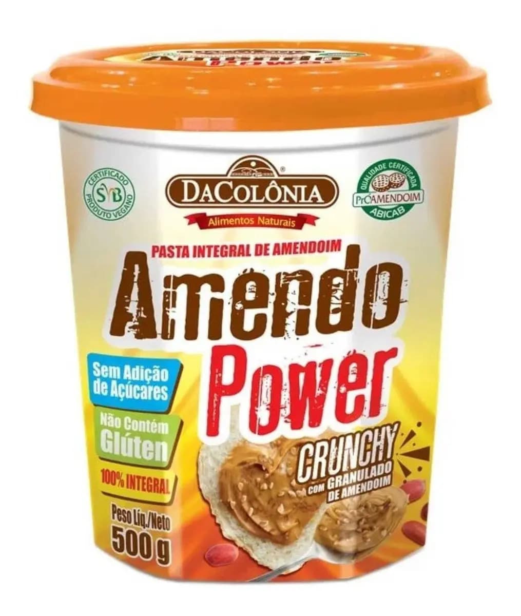 Pasta de Amendoim 100% Integral Crunchy DaColônia Amendo Power 500g Sem adição de Açúcares, Sem Glúten e Fonte Natural de Energia — imagem 5