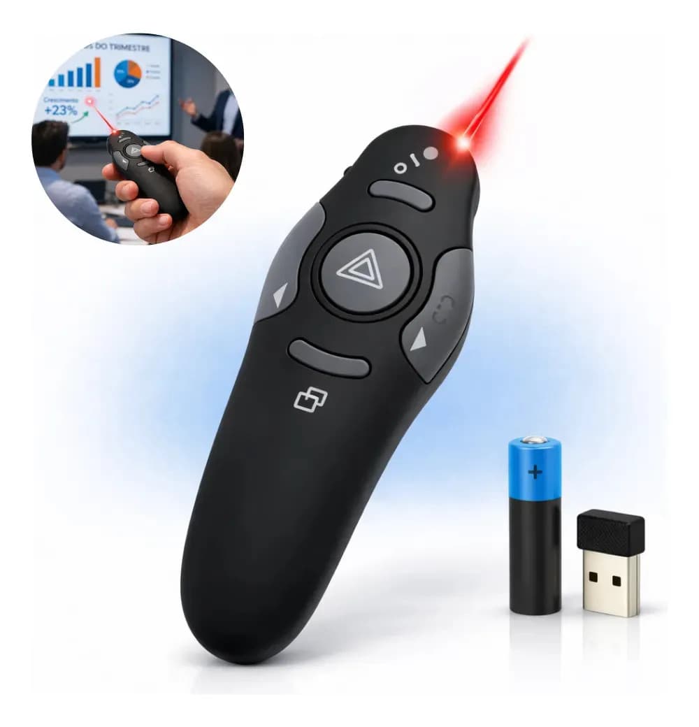 Apresentador Controle Passador Slide Caneta Laser Profissional Sem Fio Preto Mouse Multimidia Wireless Usb Para Palestras Aulas Reuniões Apresentações Usb - Dig