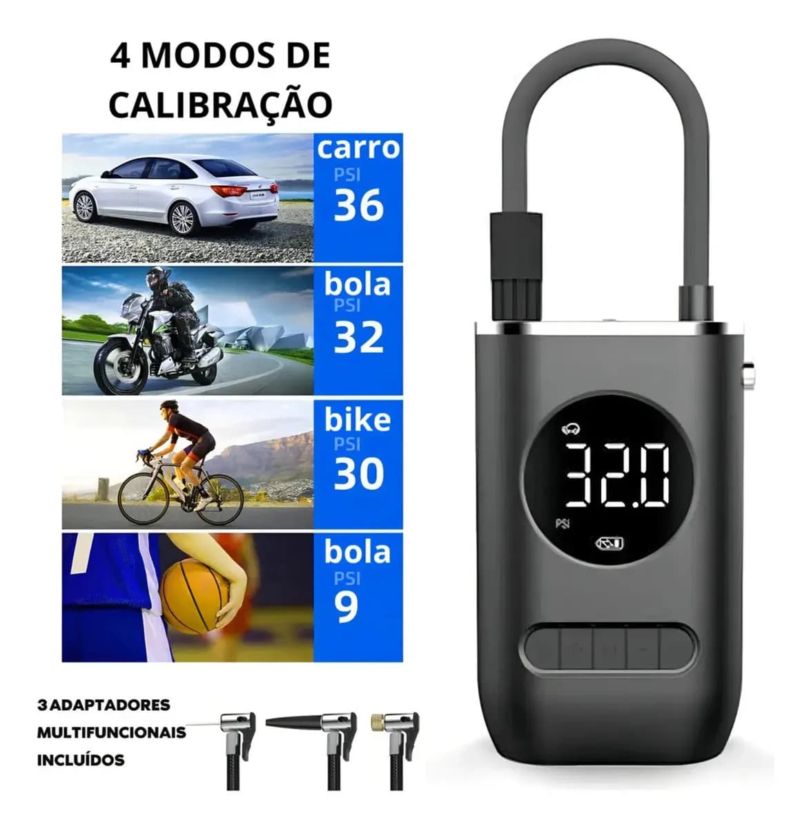 Mini Compressor De Ar Portátil Carro Moto Bicicleta Preto Monofásica — imagem 5