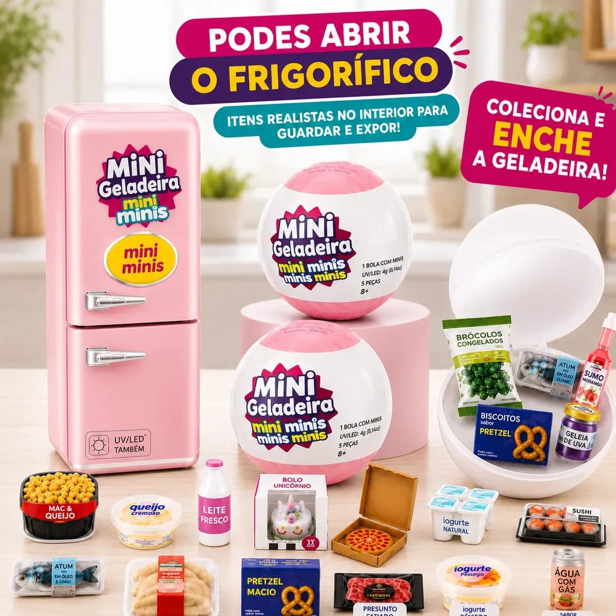 Mini Geladeira de Brinquedo Epsilon Rosa com Luz LED e 2 Cápsulas Surpresa — imagem 5