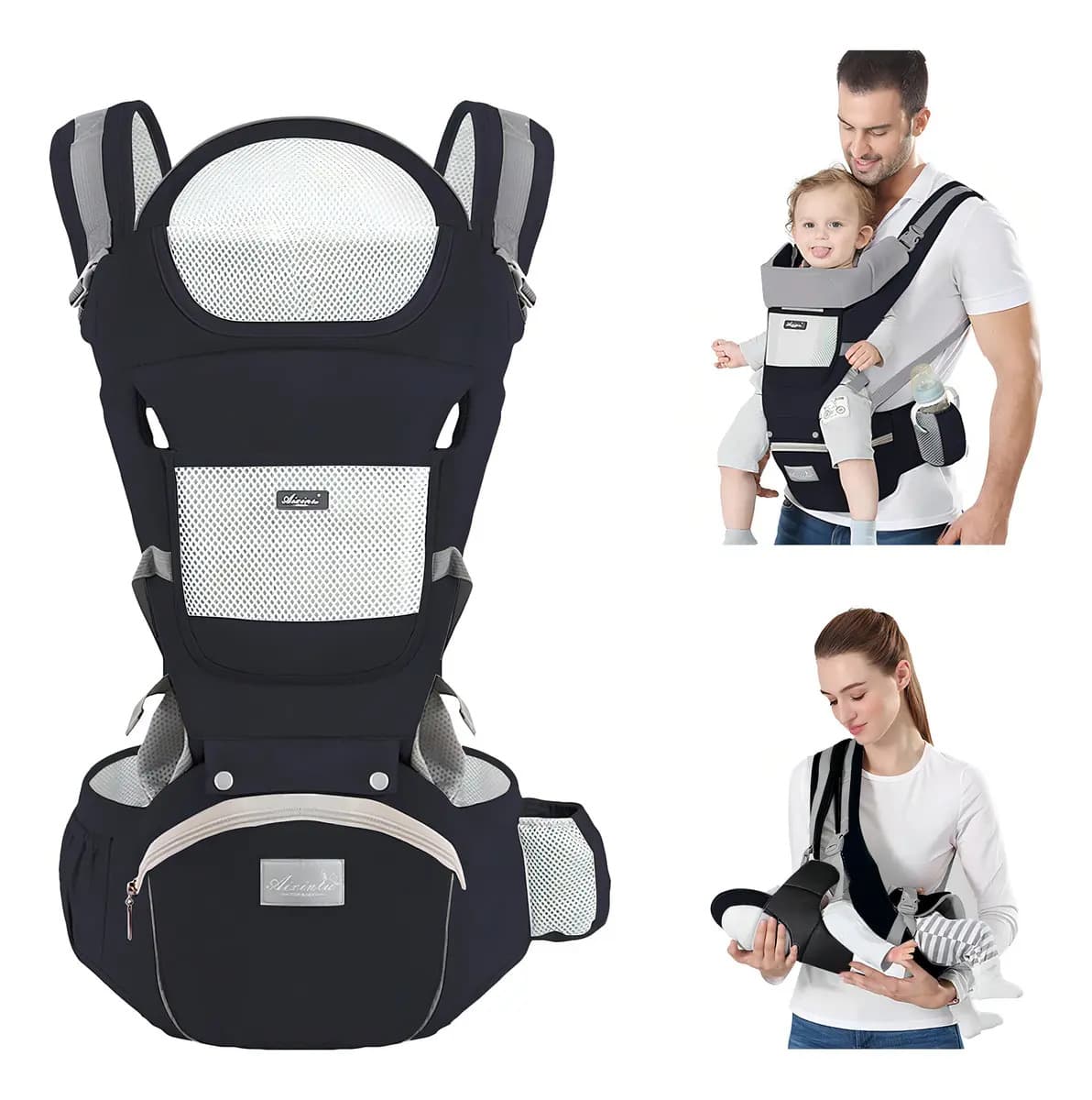 Bolsa Canguru Ergonômico Bebê 3 Em 1 Hygge Moments Cor Preto