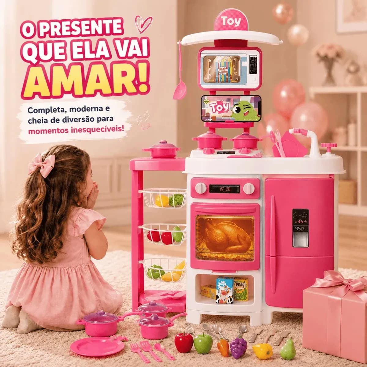 Cozinha Infantil Grande Completa Sai Agua De Verdade 92cm Com Fruteira Geladeira E Acessorios — imagem 4