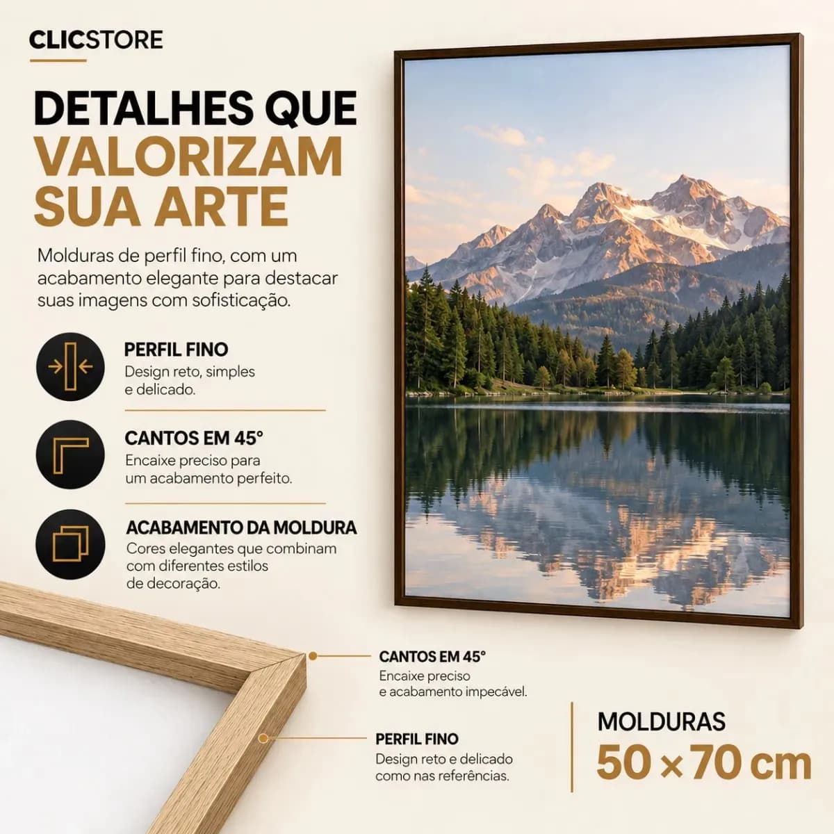 Moldura 50x70 com Acetato para Poster Quadros Foto Fotografia Diploma Quebra Cabeça Sala Quarto Clic Store Cor Marrom — imagem 5
