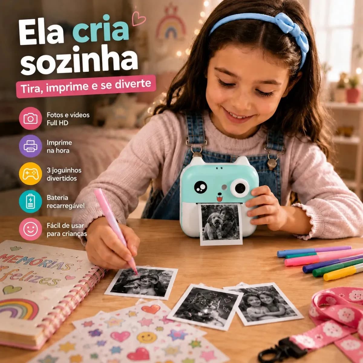 Câmera Infantil Instantânea Full Hd Fotos Jogos Divertidos Cor Azul — imagem 6