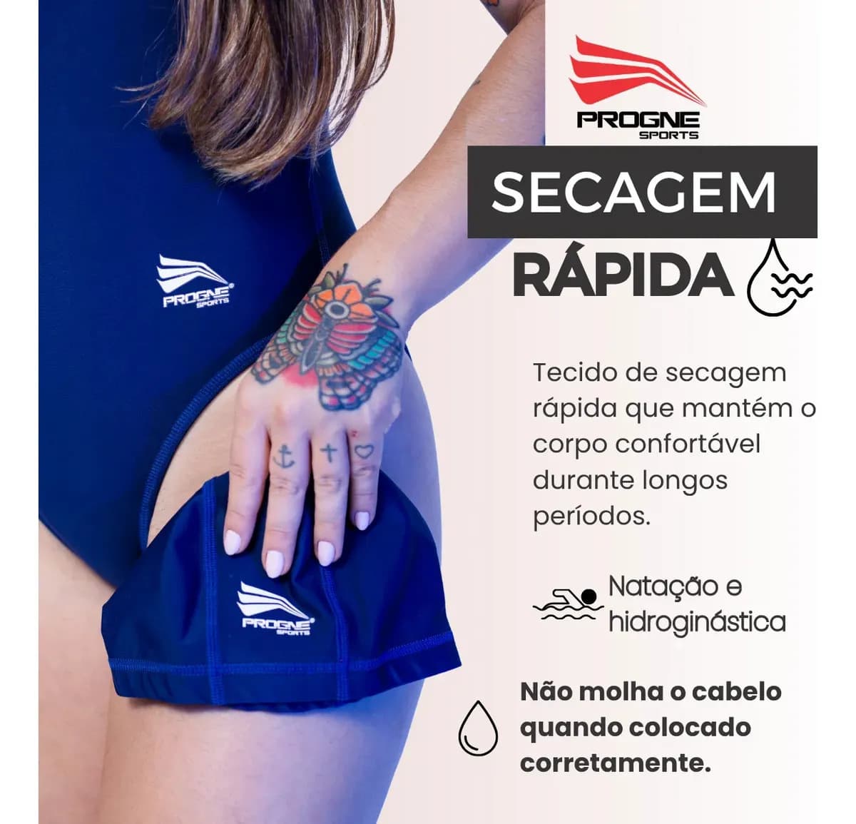 Touca Natação Hidroginástica Premium Extralife Progne Sports Azul-Marinho Tamanho Único — imagem 3