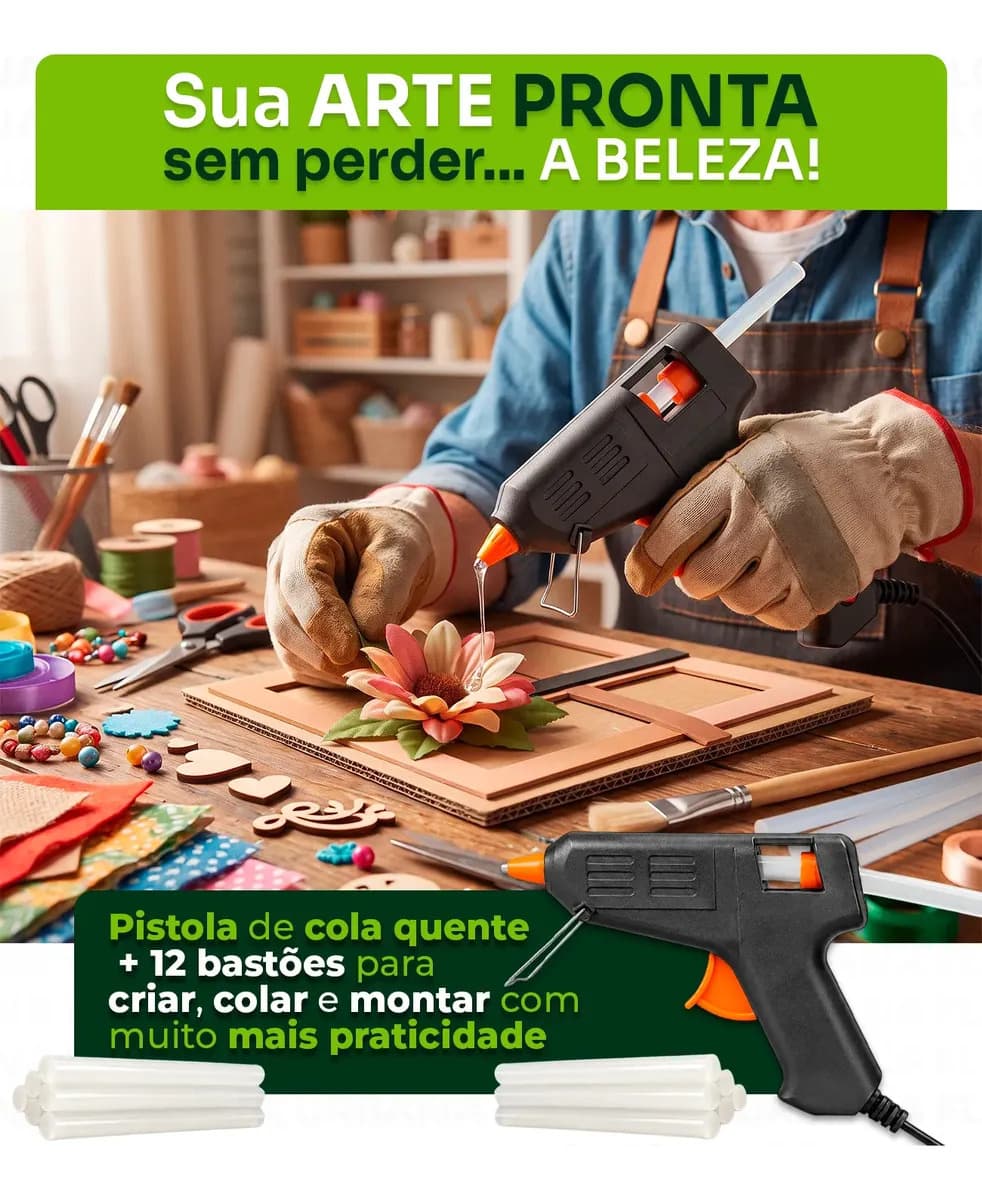 Kit Revolver Pistola de Cola quente + 12 Bastões de Cola Bico Fino Fácil Aplicação 20w Decoração Festa Artesanato - Floresta Urbana — imagem 2