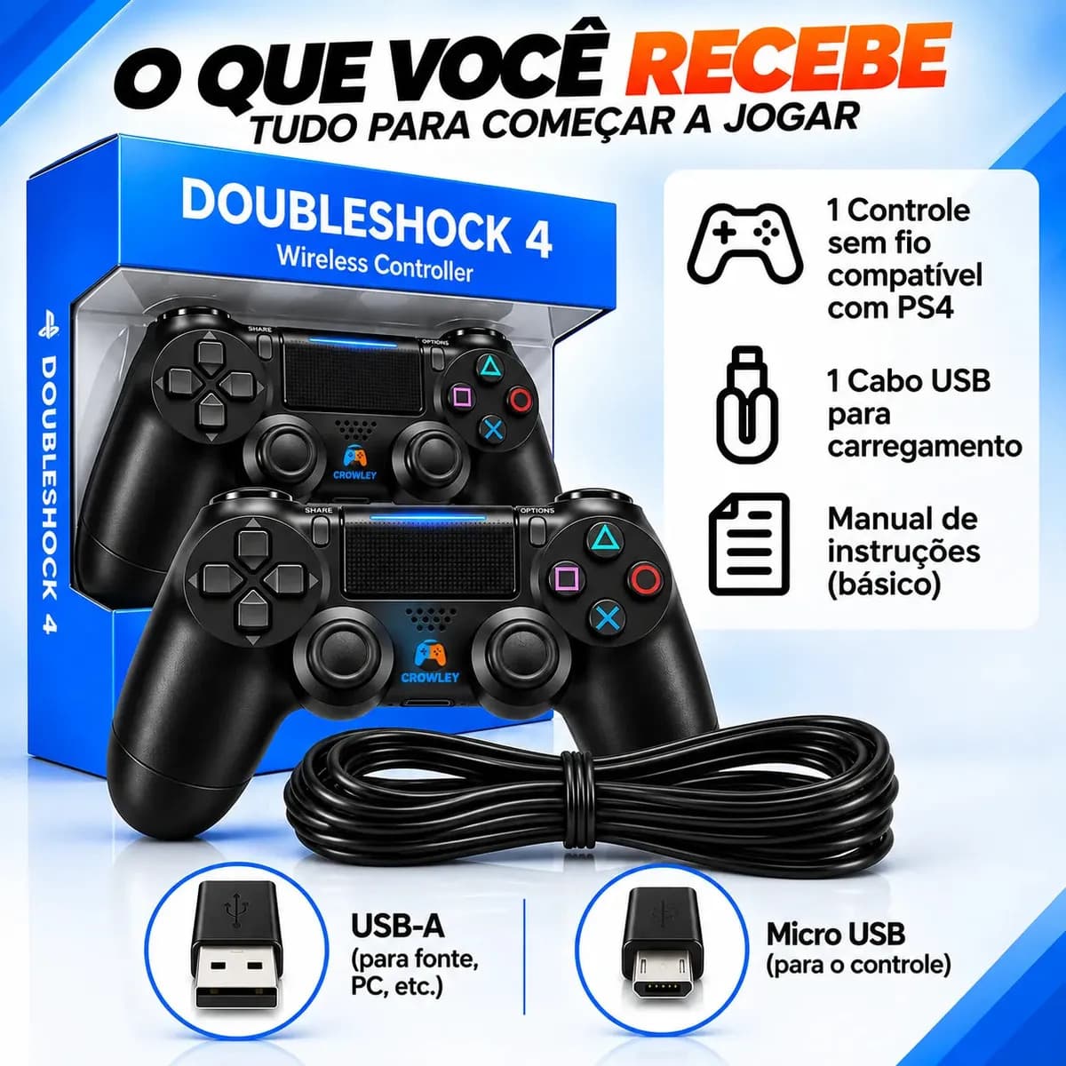 Kit 2 Controles Sem Fio Bluetooth Para Ps4 Videogame Gamepass Steam Tv Smart Gamer Celular Joystick Manete - Crowley — imagem 2