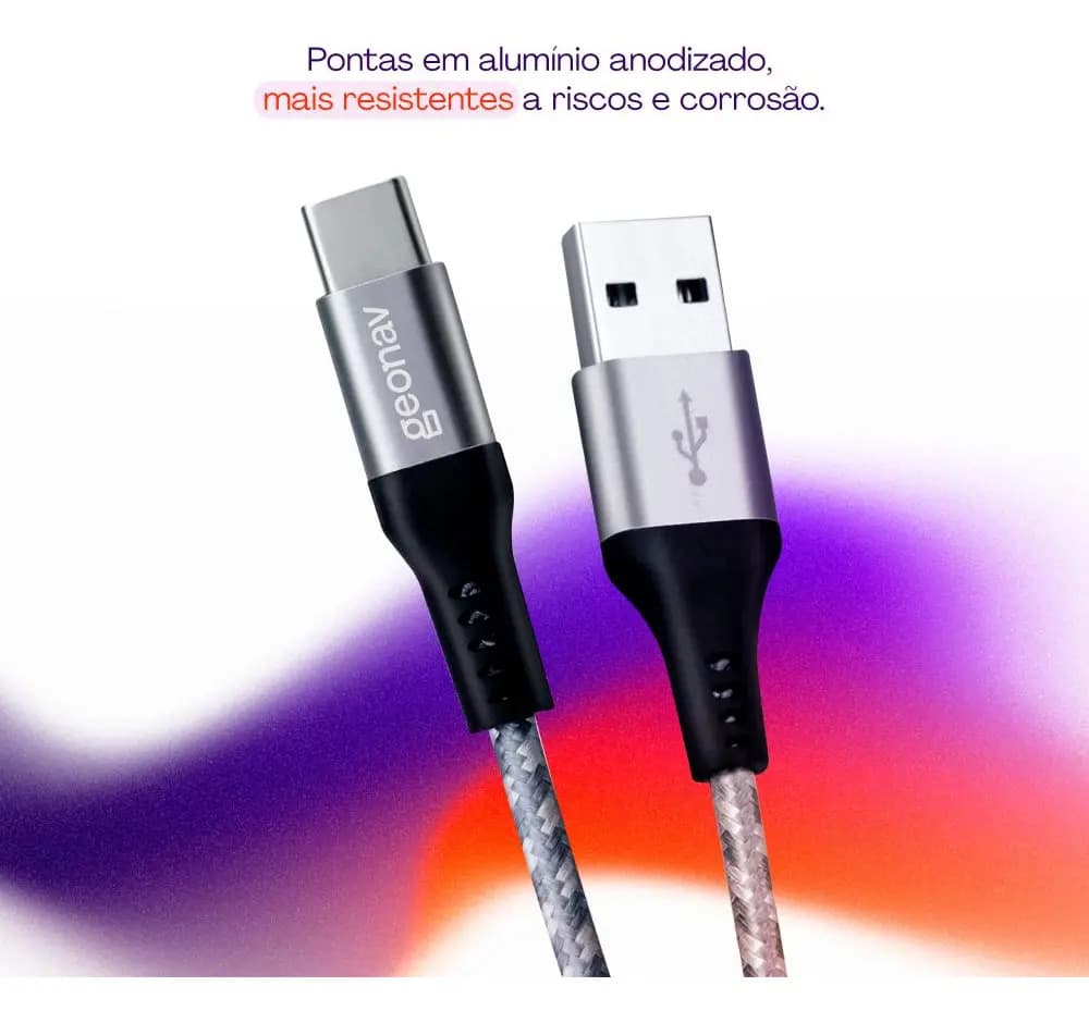 Cabo usb 1.5m Geonav USB C cinza com entrada USB-C para USB-A — imagem 6