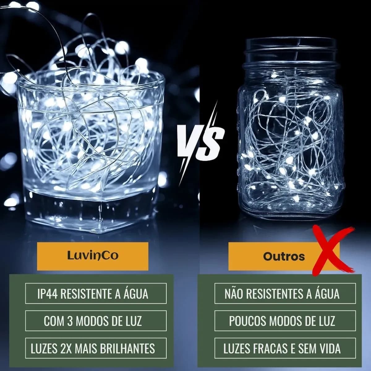 Fio De Fada 100 Leds 10 Metros Ip44 Bateria Cordão Pisca Luzes Festa Decoração Árvore Natal Branco Frio Luvinco — imagem 6