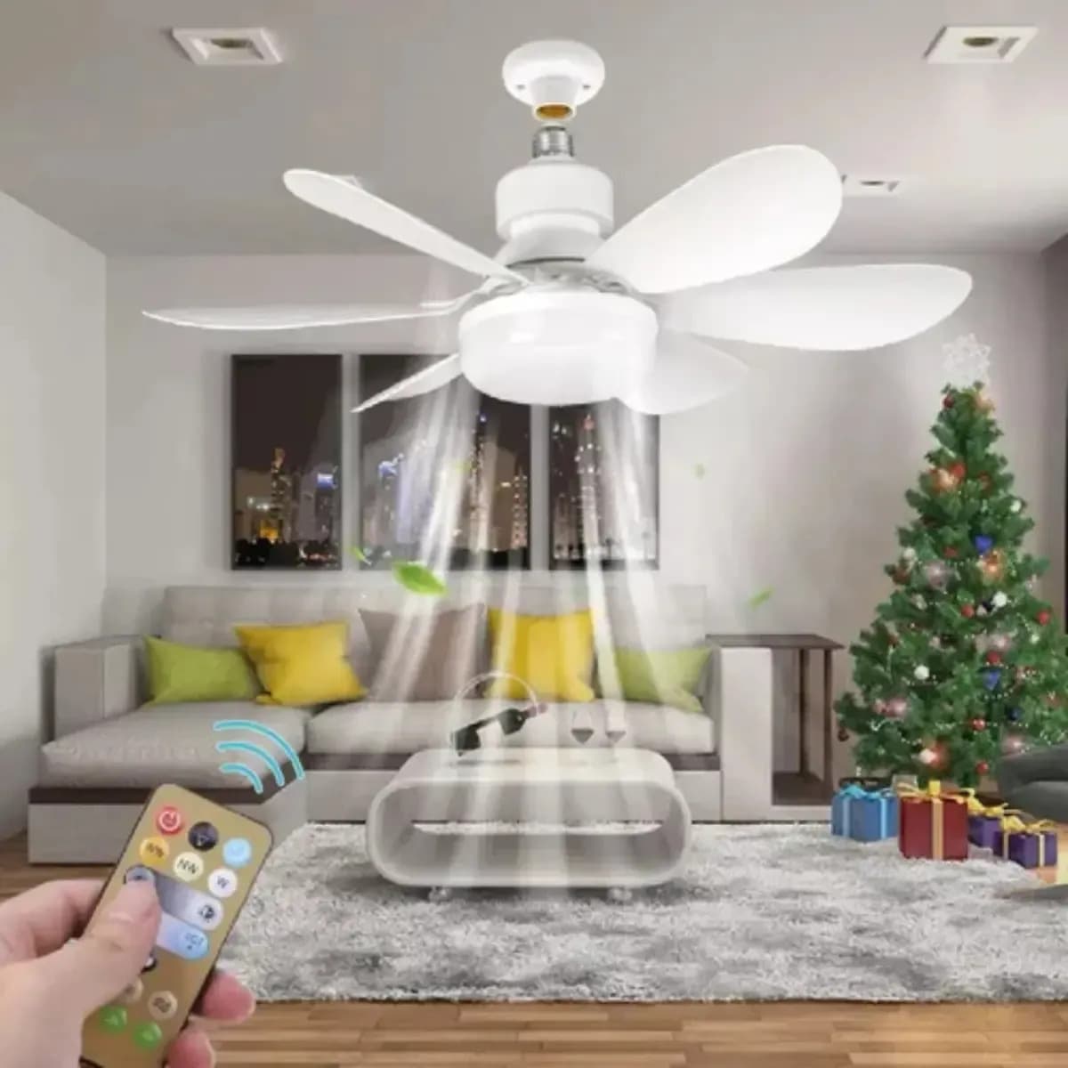 Novo Ventlador Teto 100 6 Hélices com Controle Ajustável Bivolt E27 Lâmpada Led Silencioso