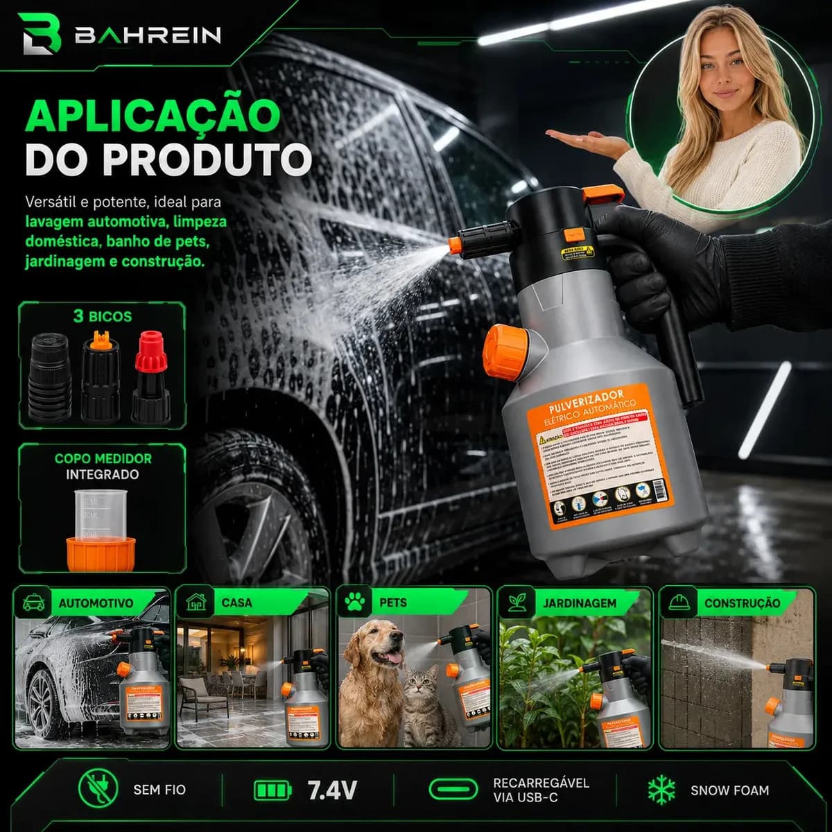 Pulverizador Elétrico Snow Foam Bahrein 2L para Limpeza Automotiva e Doméstica — imagem 3