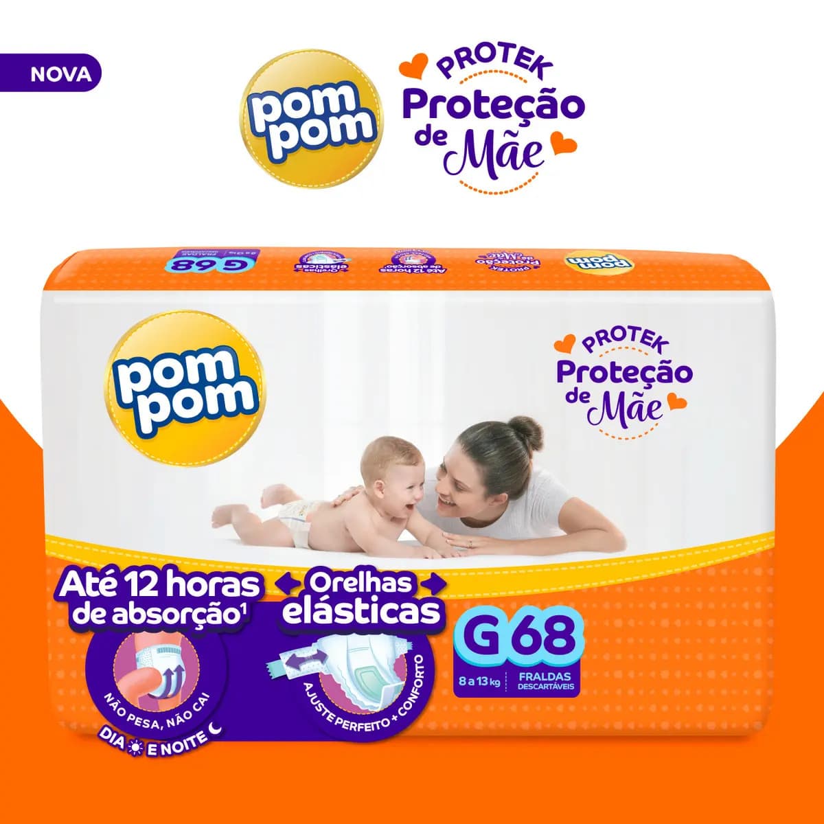Fralda Pom Pom Protek Proteção de Mãe G 68 Unidades — imagem 3