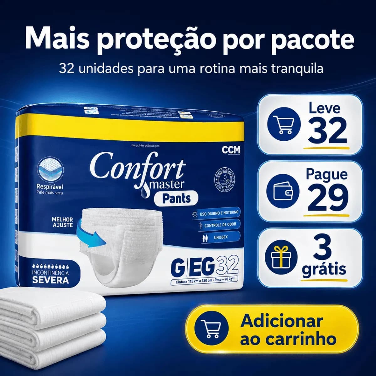 Fralda Geriátrica Pants ConfortMaster Noturna Severa G/EG x 32 un — imagem 4
