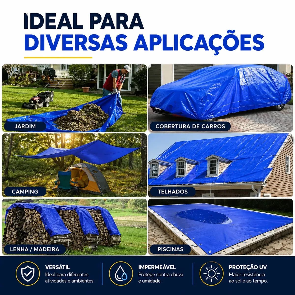 Lona Plástica Azul 5x4 Impermeável Reforçada Multiuso Proteção UV Com Ilhós Para Cobertura Piscina Telhado Camping Lonas Online — imagem 5