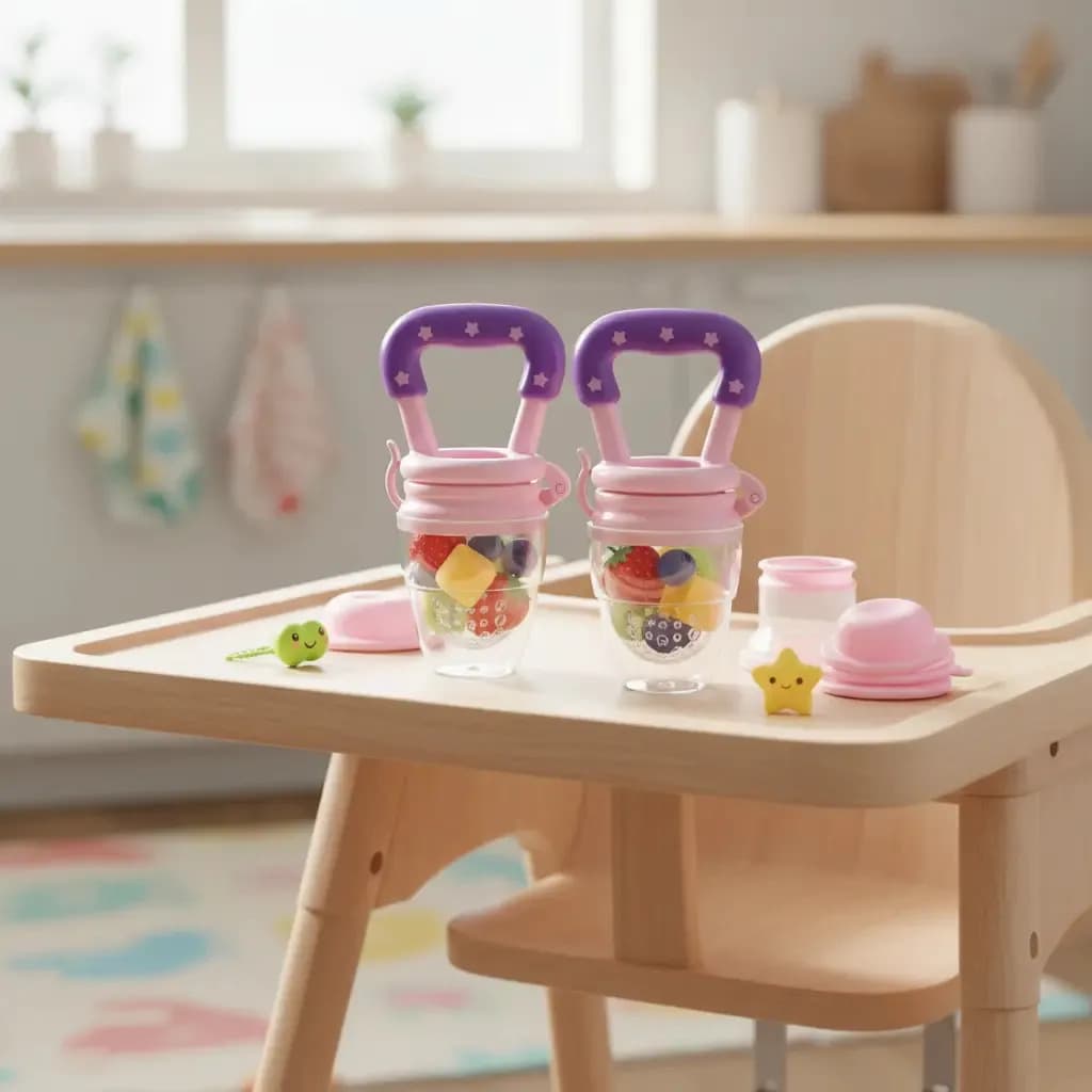 Kit 2 Und Chupeta Alimentadora Mordedor Silicone Frutas Bebê Rosa Médio — imagem 6