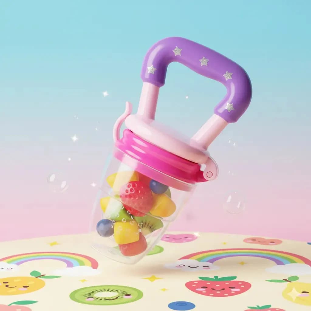 Kit 2 Und Chupeta Alimentadora Mordedor Silicone Frutas Bebê Rosa Médio — imagem 4