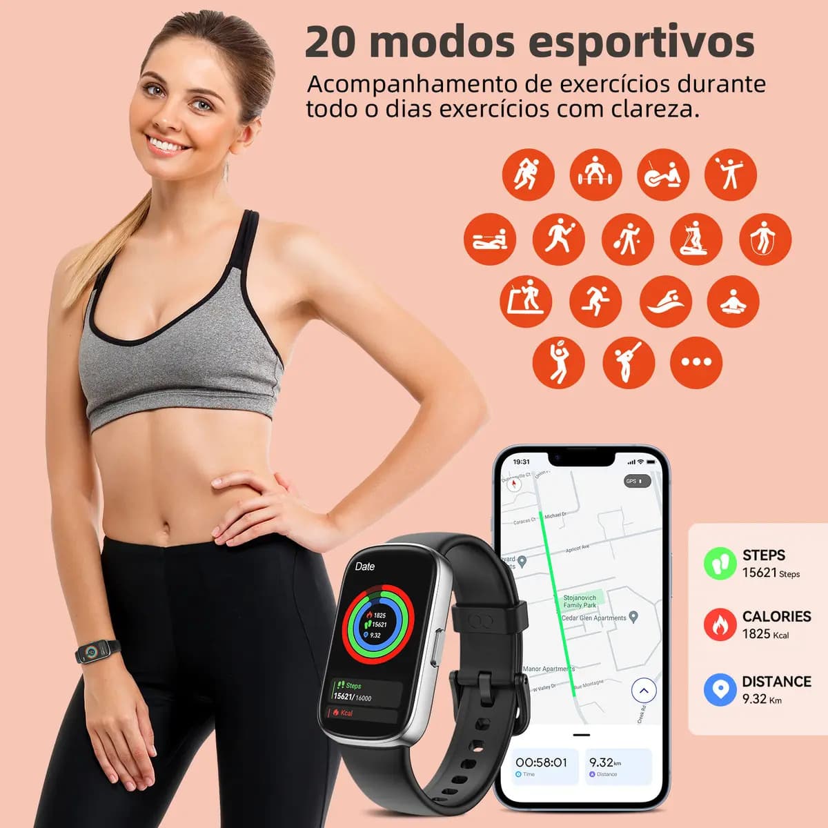 Relógio Inteligente Smart Band Sports E À Prova De Água Caixa Preto — imagem 5