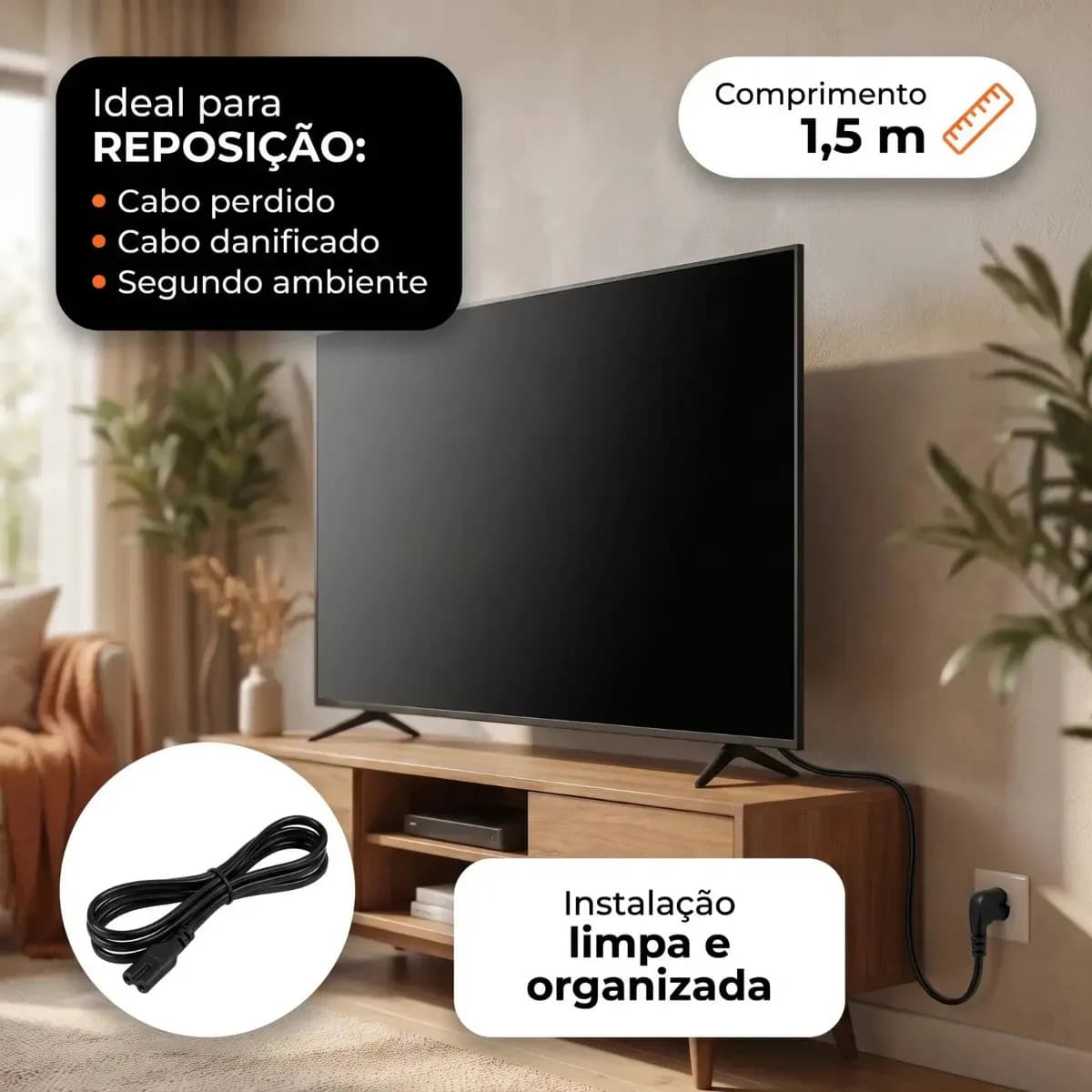 Cabo de Energia Força para Smart Tv Samsung Lg Philco Tcl Monitor Ps3 Ps4 Ps5 Impressora JBL BOMBOX Rádio Caixa de Som Tipo 8 Bivolt 127/220V - Tech 022 — imagem 5