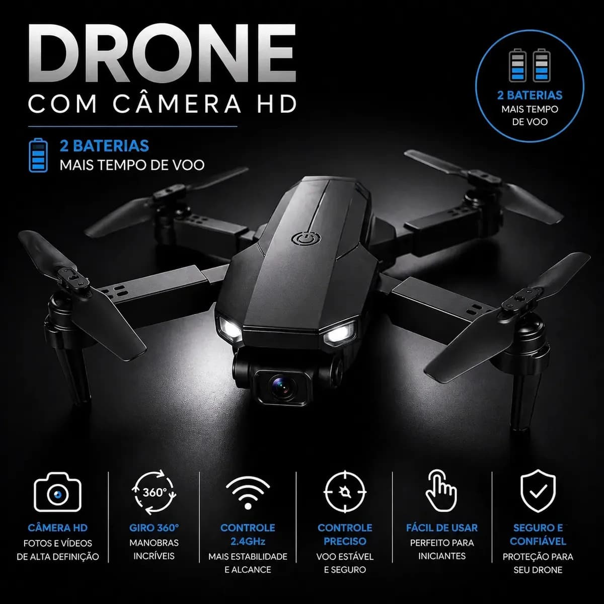 Mini Drone Com Câmera - Para Adolescentes Iniciantes + Portatil Super + 2 Baterias- Cachalote — imagem 3