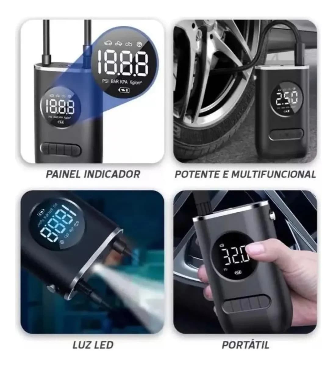 Compressor De Ar Pneu Calibrador Compressor De Pneu Digital Portátil Para Carro Bicicleta E Moto Sem Fio — imagem 5