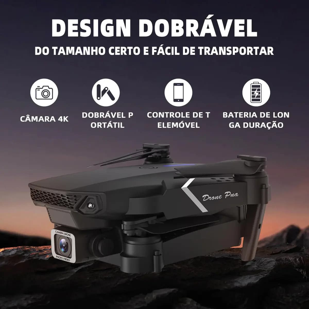Mini Drone E88 Pro Com Câmera Dupla Wifi Com Case 2 Baterias + SCORELL Mini Controle Remoto Drone 2.4 Ghz — imagem 5