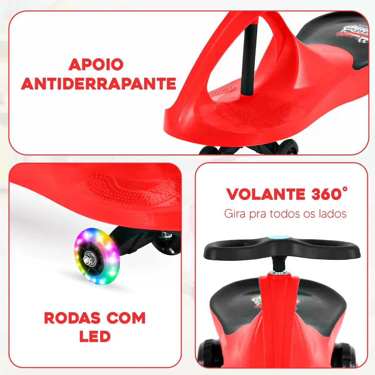 Carrinho Rolimã Car Drift Infantil Volante Gira 360° Triciclo Com Roda Led Colorido Cor Vermelho Justfun Brinquedos — imagem 5