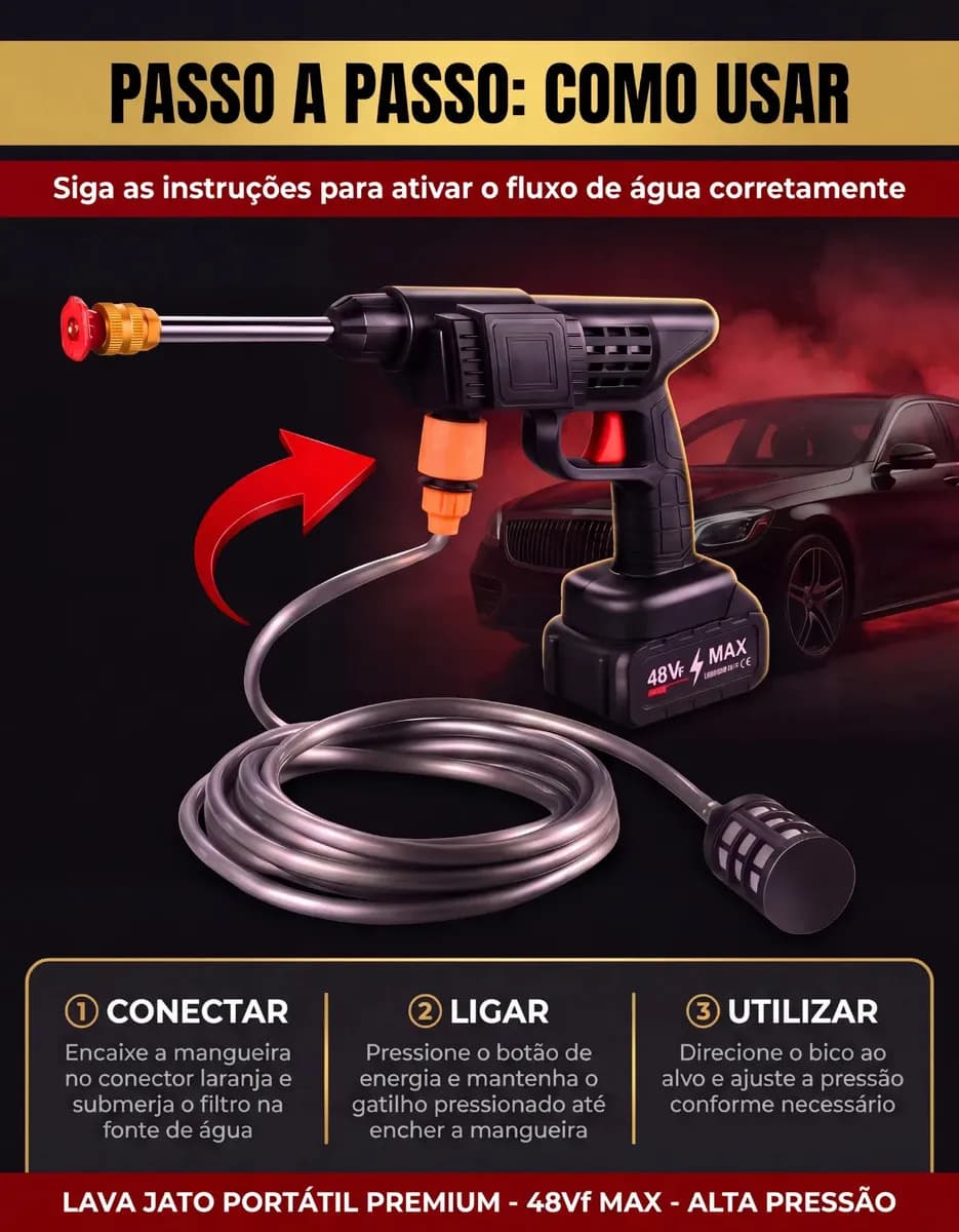 Lava Jato Lavadora Portátil Alta Pressão 2 Baterias 48V Recarregáveis Sem Fio Com Maleta Lavar Lava Carro Moto Quintal Lavagem Automotiva Elétrica Potente Jardi — imagem 3