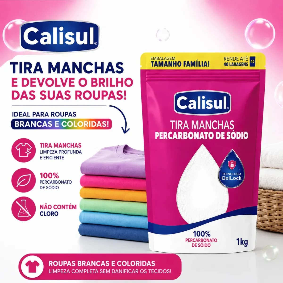 Percarbonato De Sódio 100% Puro Tira Manchas Alvejante - 1kg Calisul — imagem 3