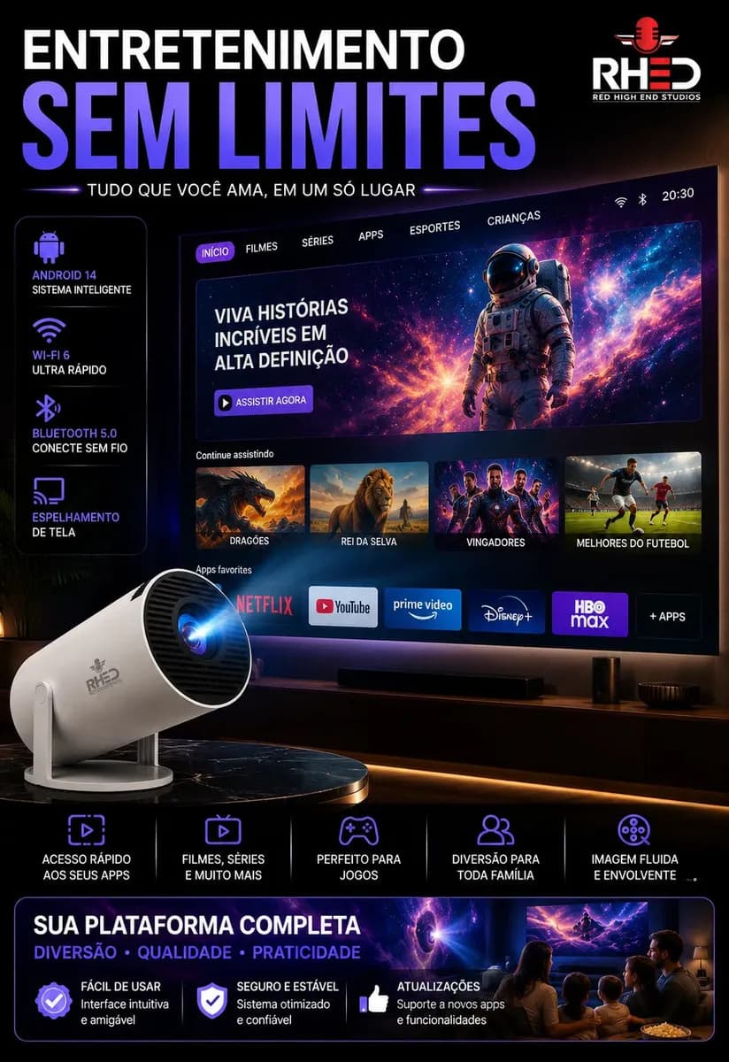 Projetor Smart Portátil Full Hd 4k Android 11 Wi-fi Bluetooth Mini Projetor Home Theater Cinema Em Casa Imagem Nítida Som Potente Compatível Com Diversos Dispos — imagem 6
