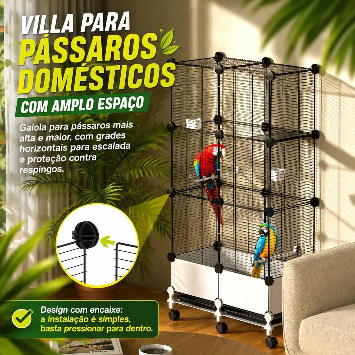 Viveiro Grande Para Calopsita Papagaio Ringneck Agapornis Periquito Maritaca Gaiola Luxo Com Rodízios Bandeja Removível Estrutura Metálica Espaço Amplo 139cm Pa — imagem 4