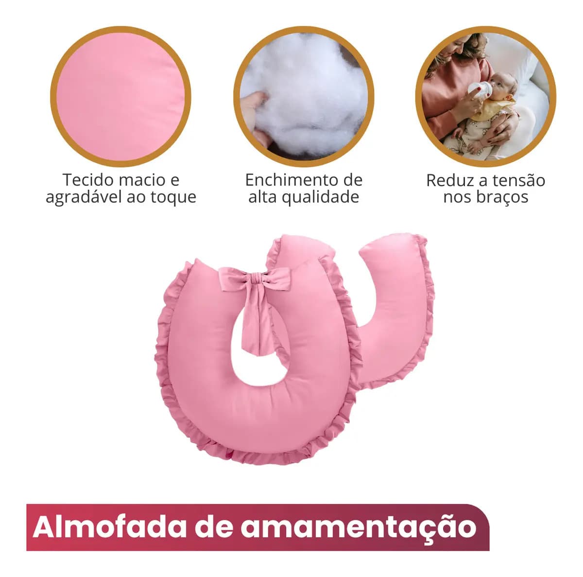 Almofada De Amamentação Com Laço Travesseiro Liso Cor Rosa — imagem 2