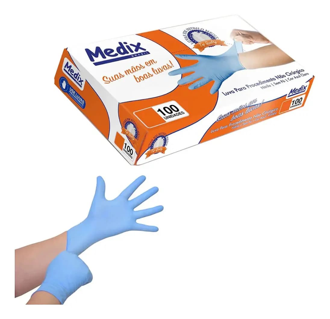 Luva Nitrilica Medix Antiderrapante Azul Tamanho P 100 Unidades — imagem 4