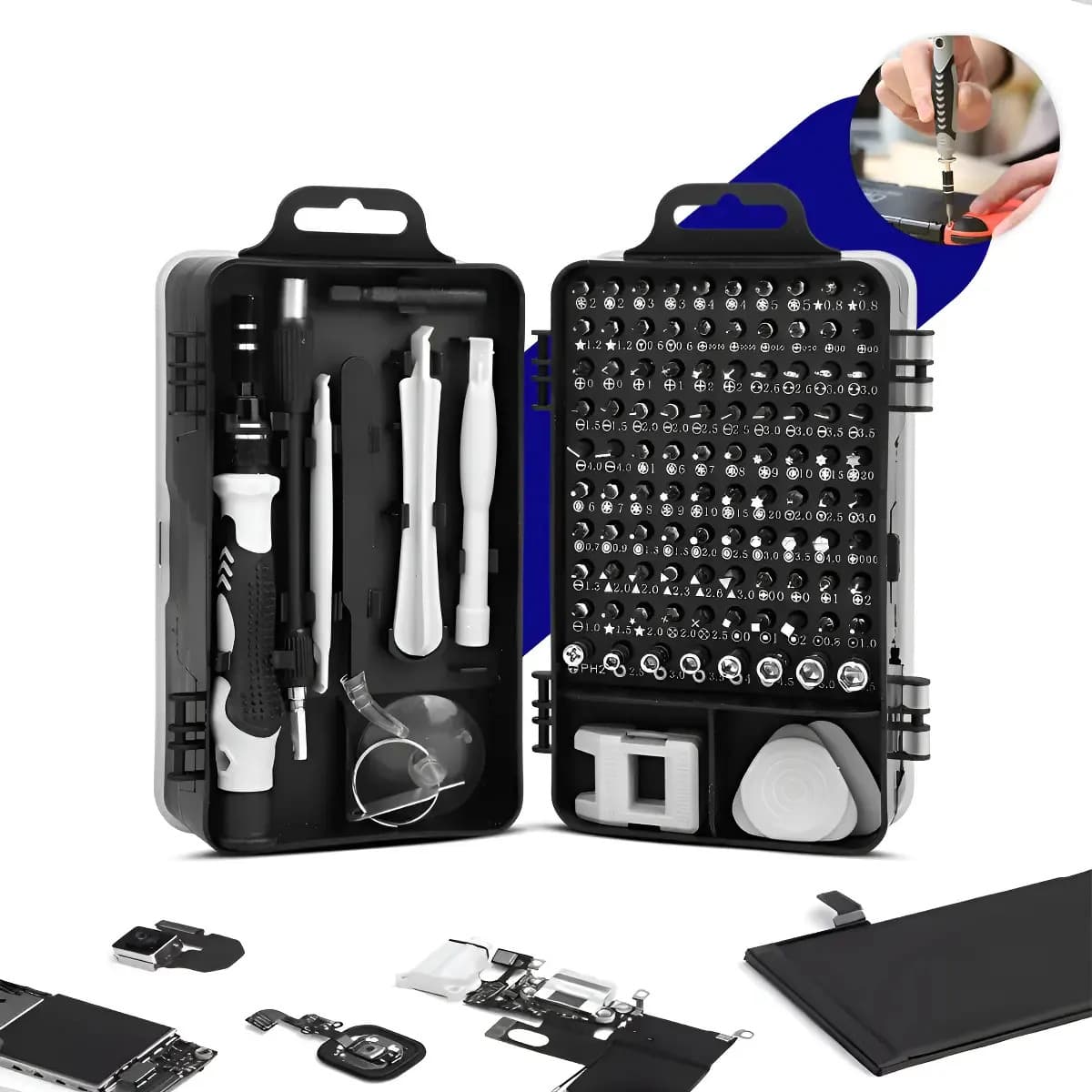 Kit Chave Precisão Profissional 115 Peças Magnético Manutenção Celular Notebook Jogo Compacta Multiuso iPhone Computador Vídeo Game Tablet Philips FendaTorx Y N