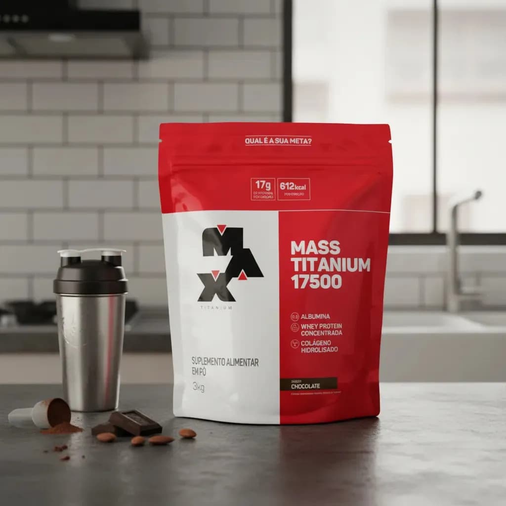 Suplemento em pó Max Titanium Mass Titanium Refil 17500 Carboidratos sabor Chocolate x 3kg — imagem 4