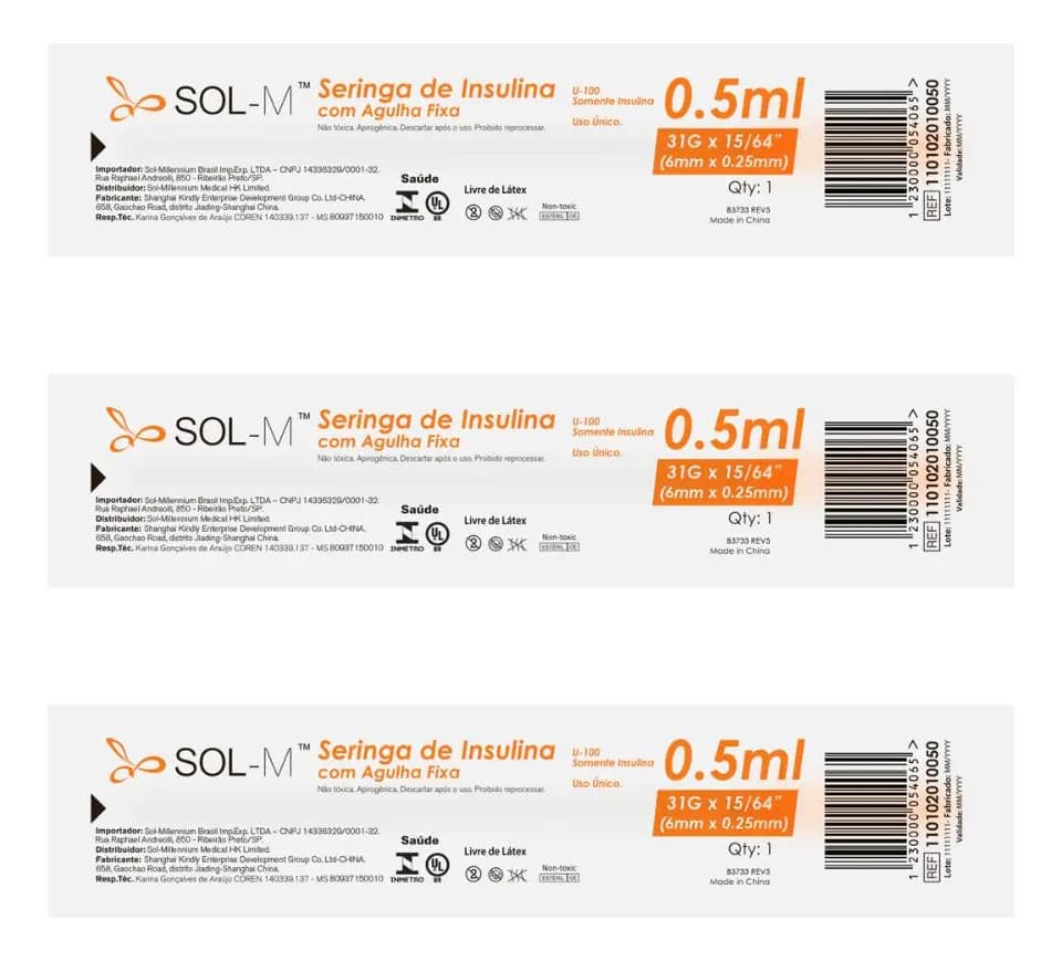 Seringa Insulina C Agulha Fixa 0,5ml 0,25mm X 6mm 31g 100un — imagem 6