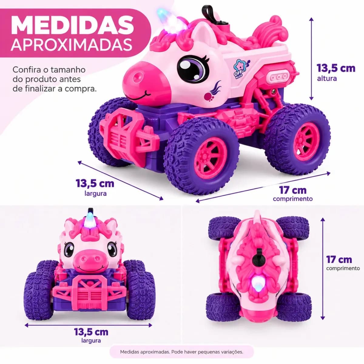 Carrinho De Controle Remoto Unicórnio Recarregável Com Luz LED Fumaça E Controle Sem Fio — imagem 4