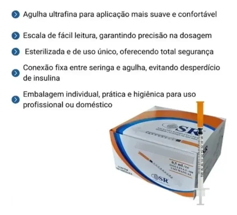 Seringa SR Insulina Agulha Fixa 0,5ml 08x0,30mm Agulha Fixa C/100 Und 0.5 Ml — imagem 5