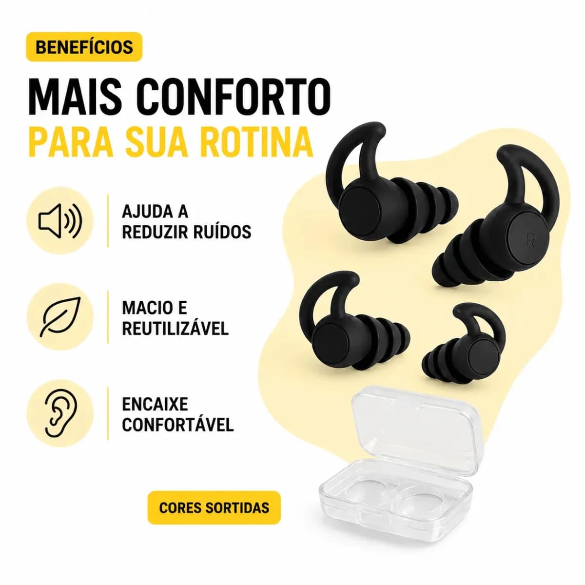 Kit 2 Pares Protetor Auricular Protetor de Ouvido Tampão Silicone Para Dormir Natação Ronco Estudar Trabalhar Viajar Lavável Reutilizável com Estojo BRY Macio A — imagem 2