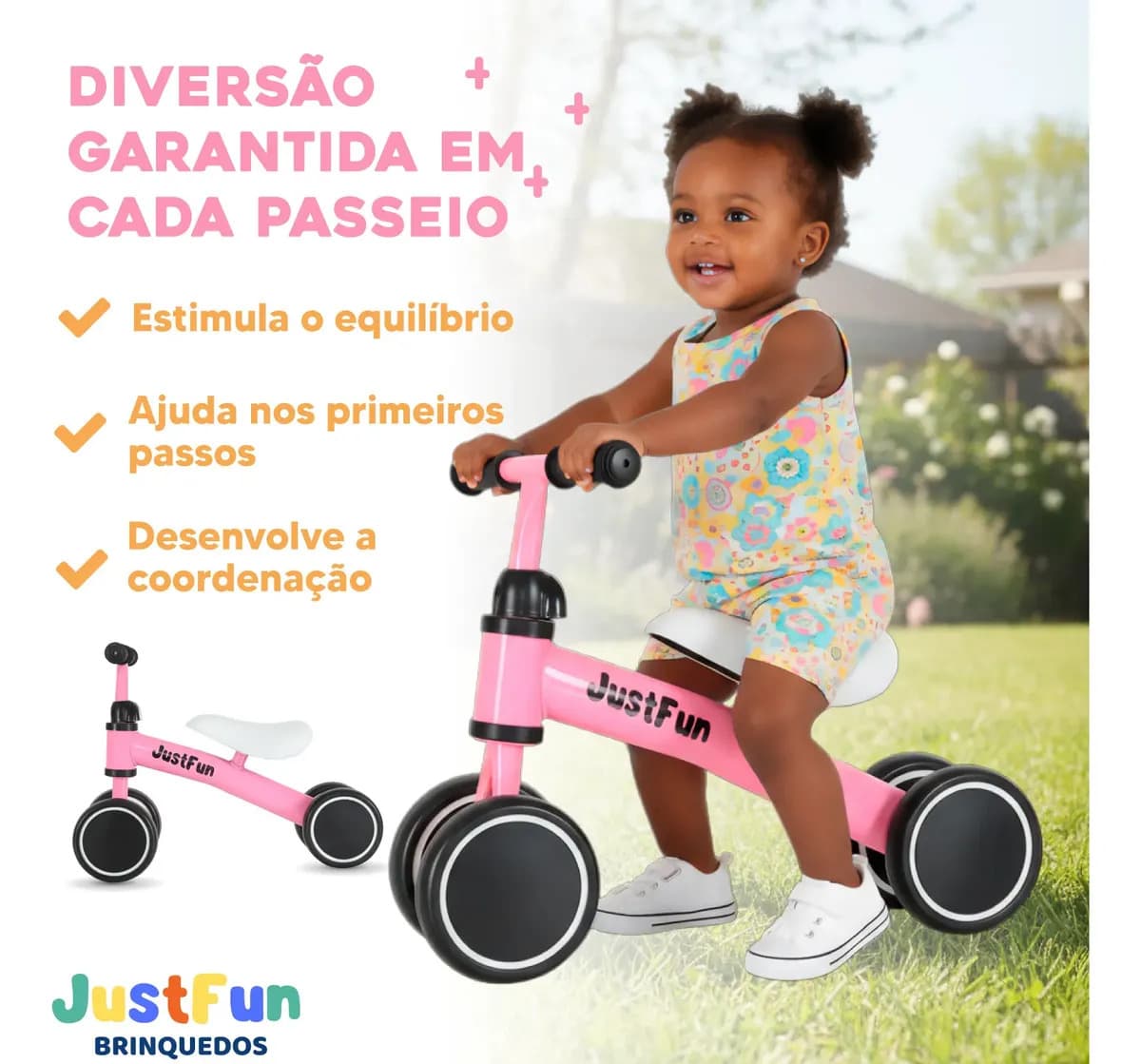 Bicicleta De Equilíbrio Bike Infantil Sem Pedal JustFun Brinquedos Cor Rosa — imagem 2